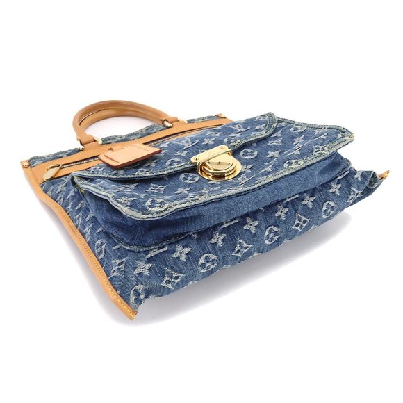 Louis Vuitton Monogram Denim Flat Shopper Tote Bag Blue Gold Hardware - Picture 4 of 8